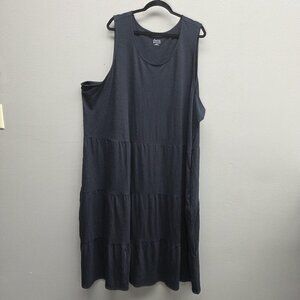 d&co BEACH Dress Womens 5X Charcoal Gray Sleeveless Tiered Linen Blend Pockets